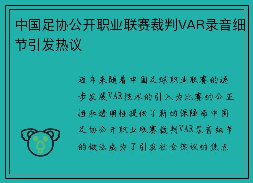 中国足协公开职业联赛裁判VAR录音细节引发热议
